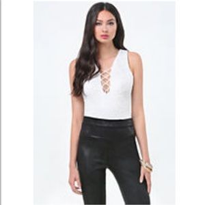 bebe Lace Front Lace Up Bodysuit